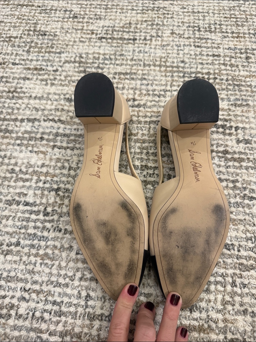 Sam Edelman Beige and Black Pointed-Toe Slingback Pumps - Picture 3 of 3